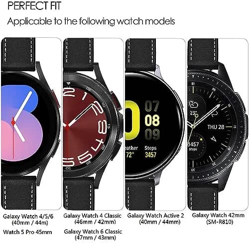 Olytop Black Leather Watch Band for Samsung Galaxy Watch 7/6/5/4 Series, 20mm | Classic Style thumbnail 2