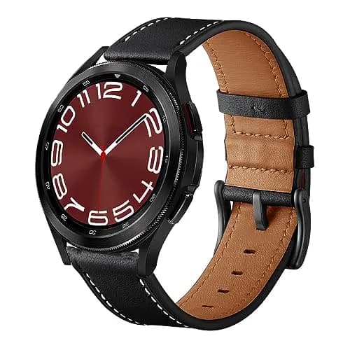 Olytop Black Leather Watch Band for Samsung Galaxy Watch 7/6/5/4 Series, 20mm | Classic Style thumbnail 3
