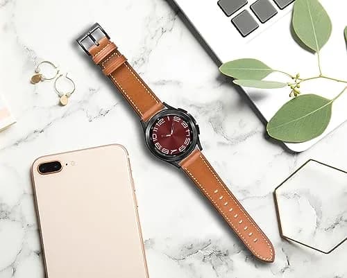 Olytop Brown Leather Watch Band for Samsung Galaxy Watch 7/FE/6/5/4 40mm/44mm/5 Pro 45mm/6 Classic 47mm 46mm 43mm 42mm, 20mm Wristband | Compatible with Active 2, Classic Buckle thumbnail 5