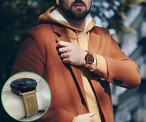 Olytop Brown Leather Watch Band for Samsung Galaxy Watch 7/FE/6/5/4 40mm/44mm/5 Pro 45mm/6 Classic 47mm 46mm 43mm 42mm, 20mm Wristband | Compatible with Active 2, Classic Buckle thumbnail 7