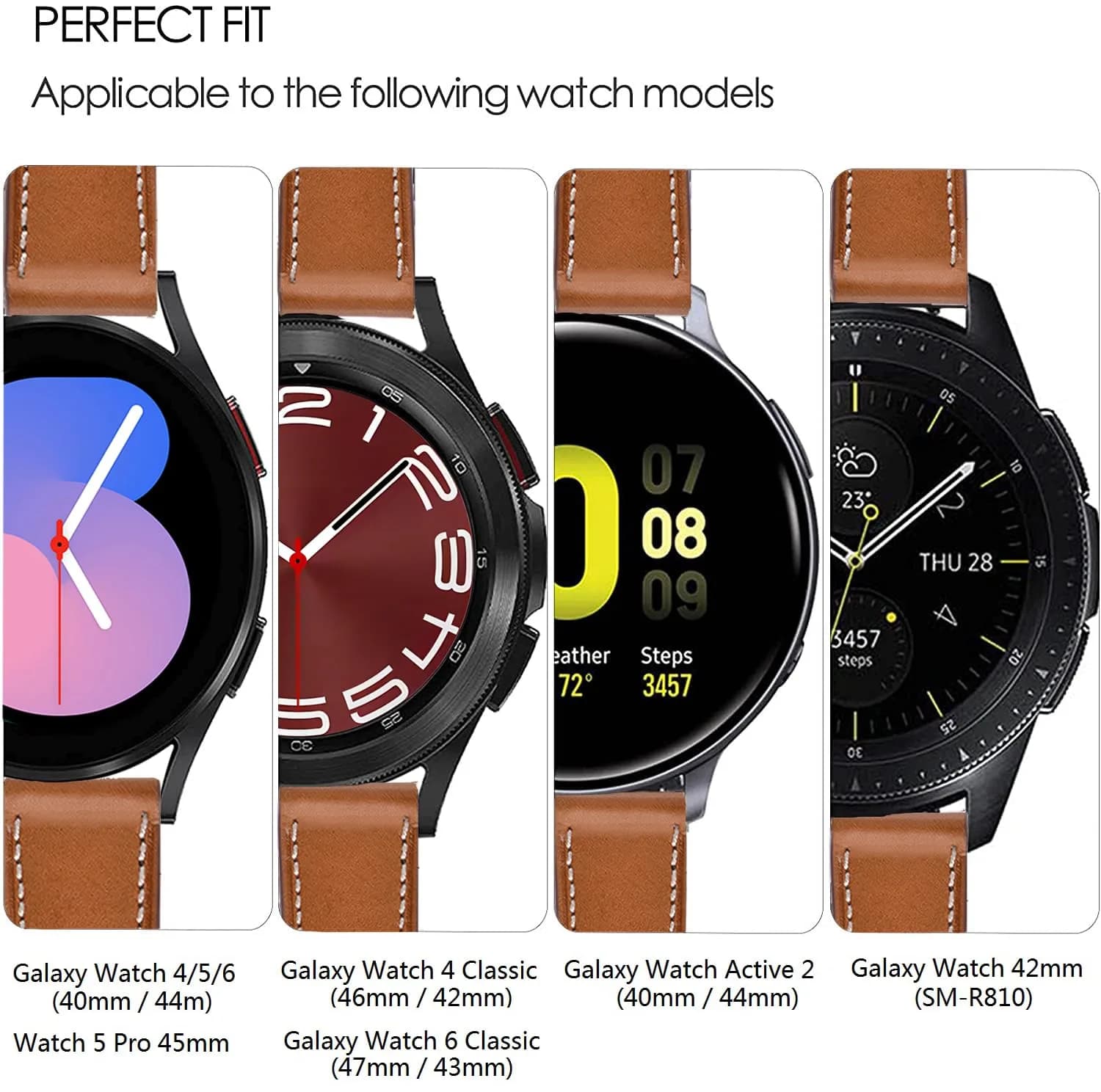 Olytop Brown Leather Watch Band for Samsung Galaxy Watch 7/FE/6/5/4 40mm/44mm/5 Pro 45mm/6 Classic 47mm 46mm 43mm 42mm, 20mm Wristband | Compatible with Active 2, Classic Buckle - view 2