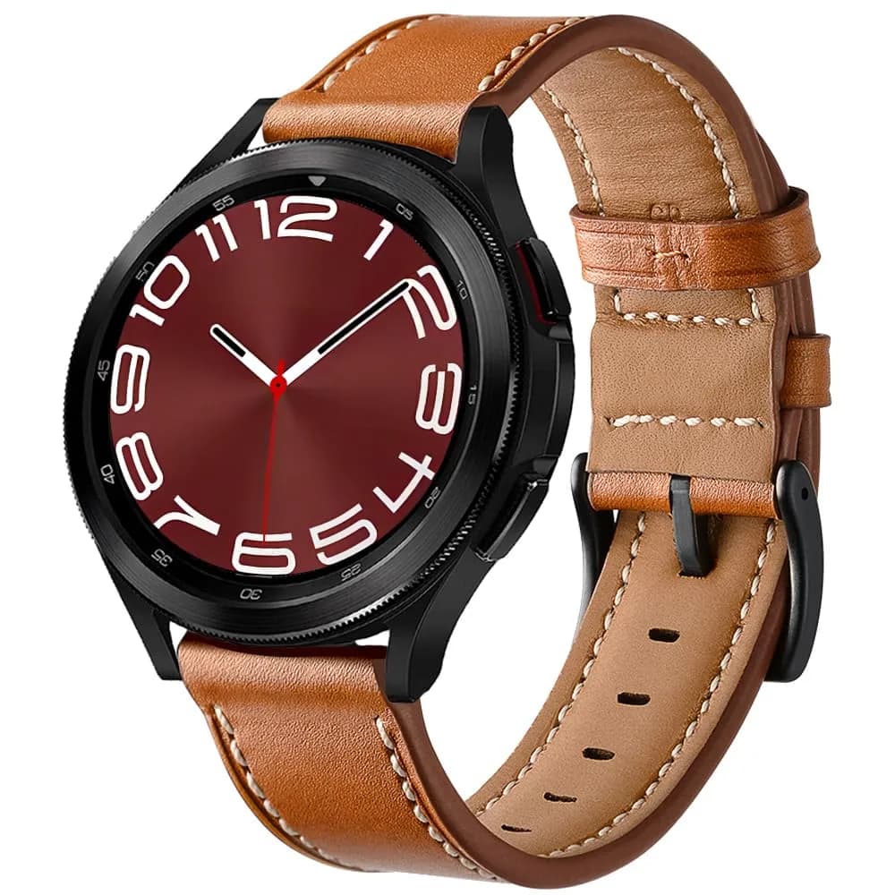 Olytop Brown Leather Watch Band for Samsung Galaxy Watch 7/FE/6/5/4 40mm/44mm/5 Pro 45mm/6 Classic 47mm 46mm 43mm 42mm, 20mm Wristband | Compatible with Active 2, Classic Buckle - view 3