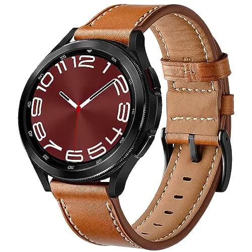 Olytop Brown Leather Watch Band for Samsung Galaxy Watch 7/FE/6/5/4 40mm/44mm/5 Pro 45mm/6 Classic 47mm 46mm 43mm 42mm, 20mm Wristband | Compatible with Active 2, Classic Buckle thumbnail 3
