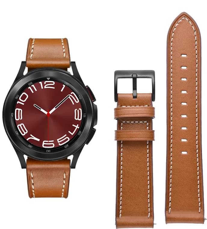 Olytop Brown Leather Watch Band for Samsung Galaxy Watch 7/FE/6/5/4 40mm/44mm/5 Pro 45mm/6 Classic 47mm 46mm 43mm 42mm, 20mm Wristband | Compatible with Active 2, Classic Buckle - view 4
