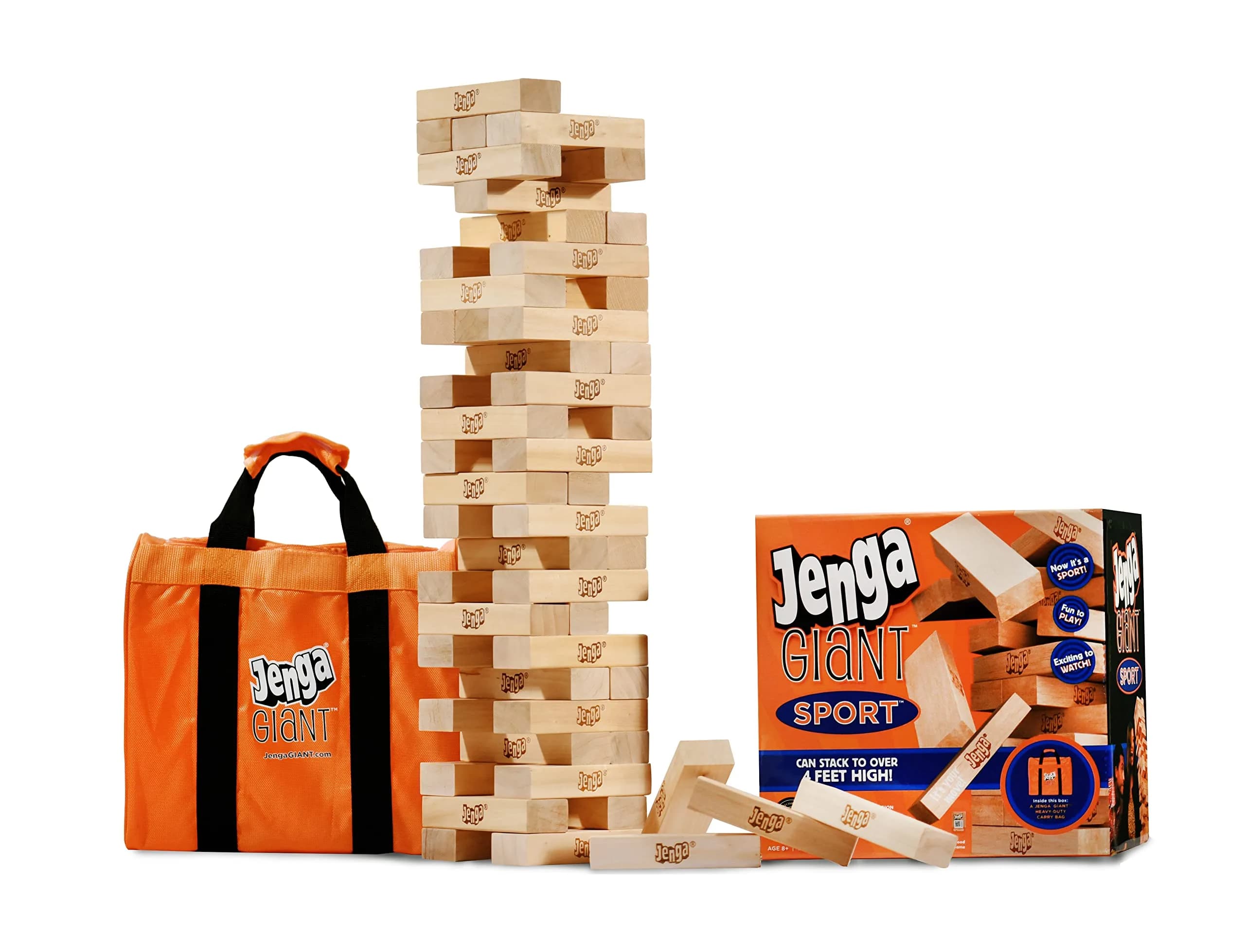 Jenga Giant Sport, Stacking Game with Tournament Chart & Travel Bag | Giant Wooden Blocks for Kids & Adults