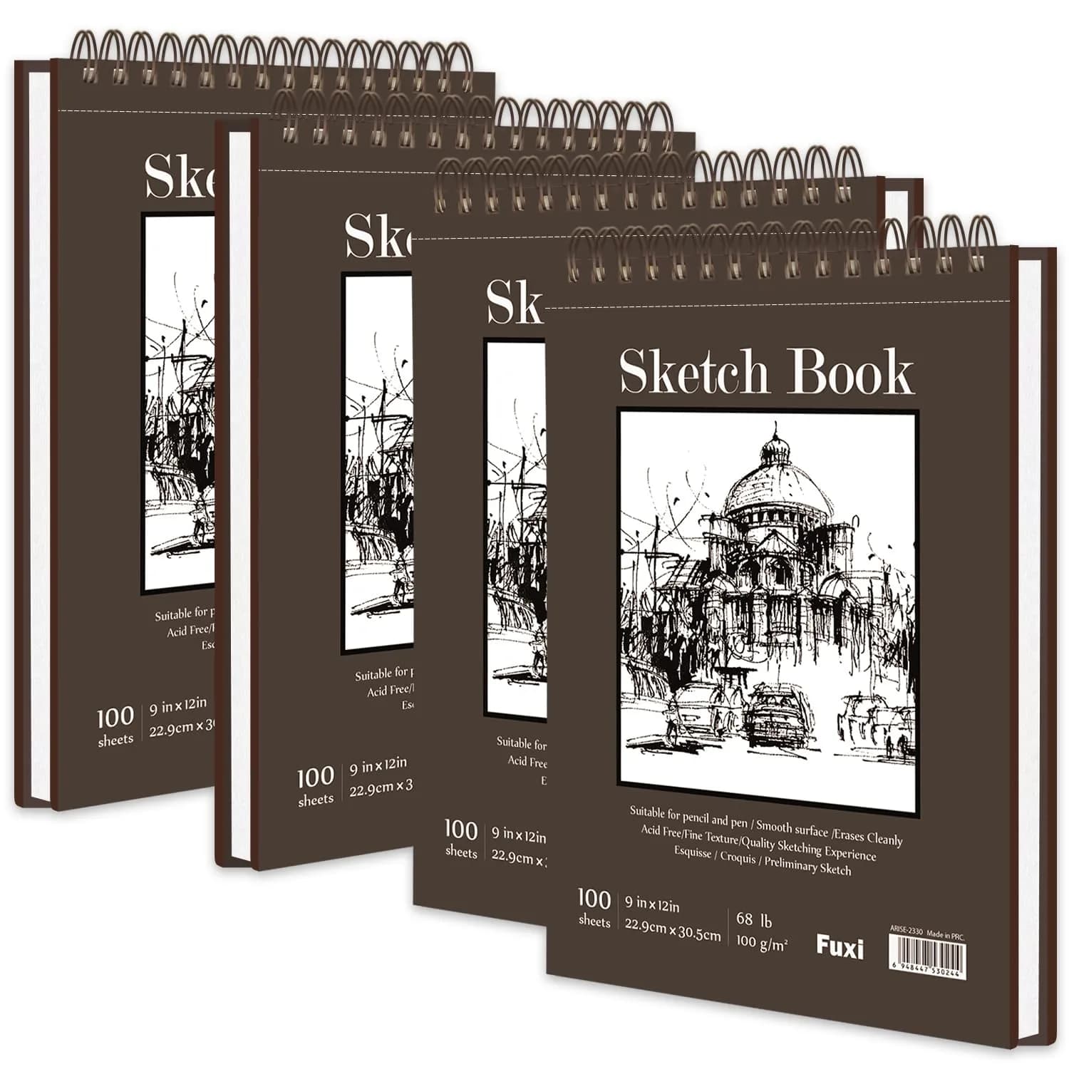 Fuxi 9" x 12" Sketch Book Set, 400 Sheets | Top Spiral Bound Acid-Free Drawing Paper