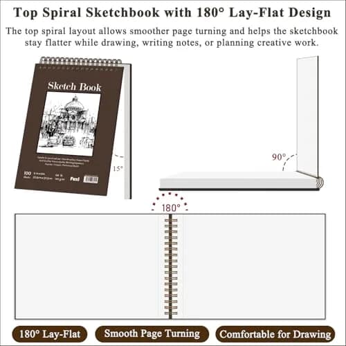Fuxi 9" x 12" Sketch Book Set, 400 Sheets | Top Spiral Bound Acid-Free Drawing Paper thumbnail 3