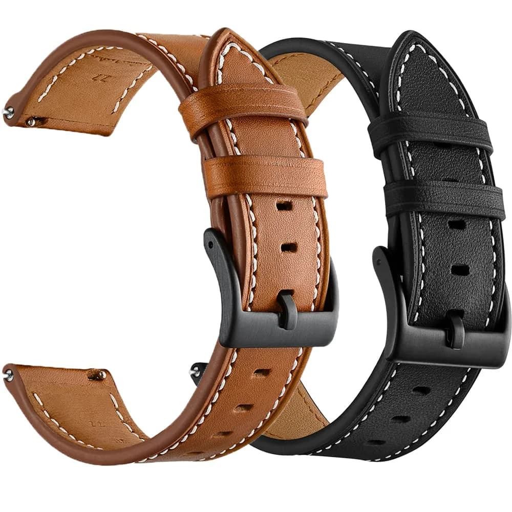 Olytop 20mm Leather Watch Bands for Samsung Galaxy Watch 7/6/5/4 Series, 2-Pack Black+Brown - main product image