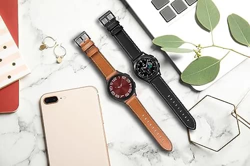 Olytop 20mm Leather Watch Bands for Samsung Galaxy Watch 7/6/5/4 Series, 2-Pack Black+Brown thumbnail 3