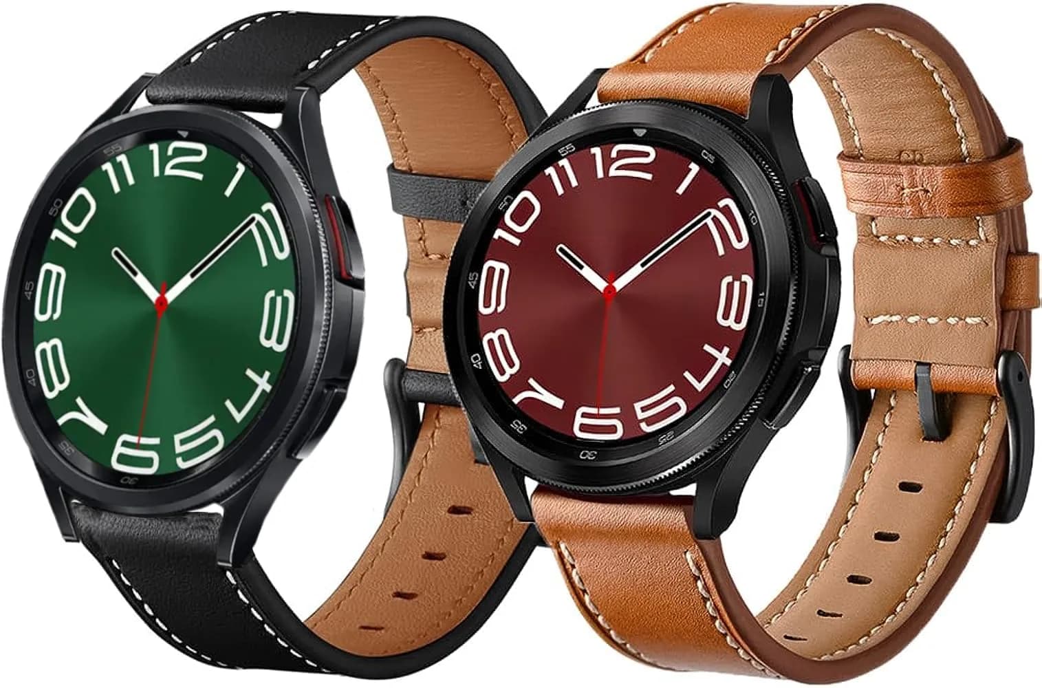 Olytop 20mm Leather Watch Bands for Samsung Galaxy Watch 7/6/5/4 Series, 2-Pack Black+Brown - view 4