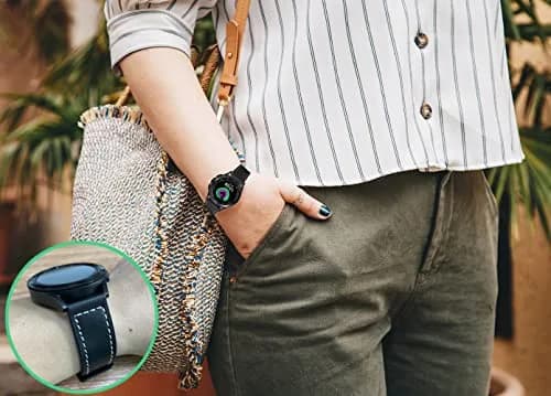 Olytop 20mm Leather Watch Bands for Samsung Galaxy Watch 7/6/5/4 Series, 2-Pack Black+Brown thumbnail 5