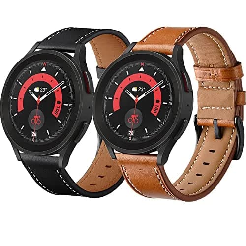 Olytop 20mm Leather Watch Bands for Samsung Galaxy Watch 7/6/5/4 Series, 2-Pack Black+Brown thumbnail 7