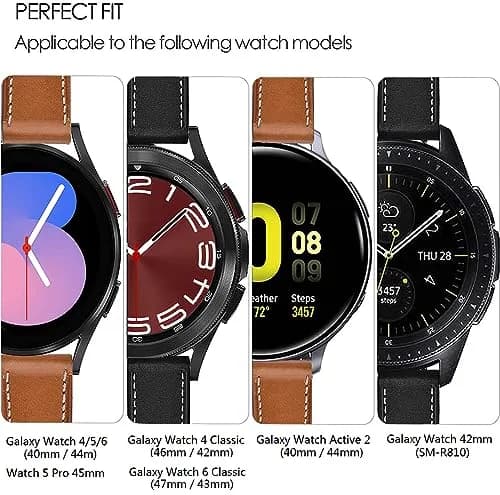 Olytop 20mm Leather Watch Bands for Samsung Galaxy Watch 7/6/5/4 Series, 2-Pack Black+Brown thumbnail 2