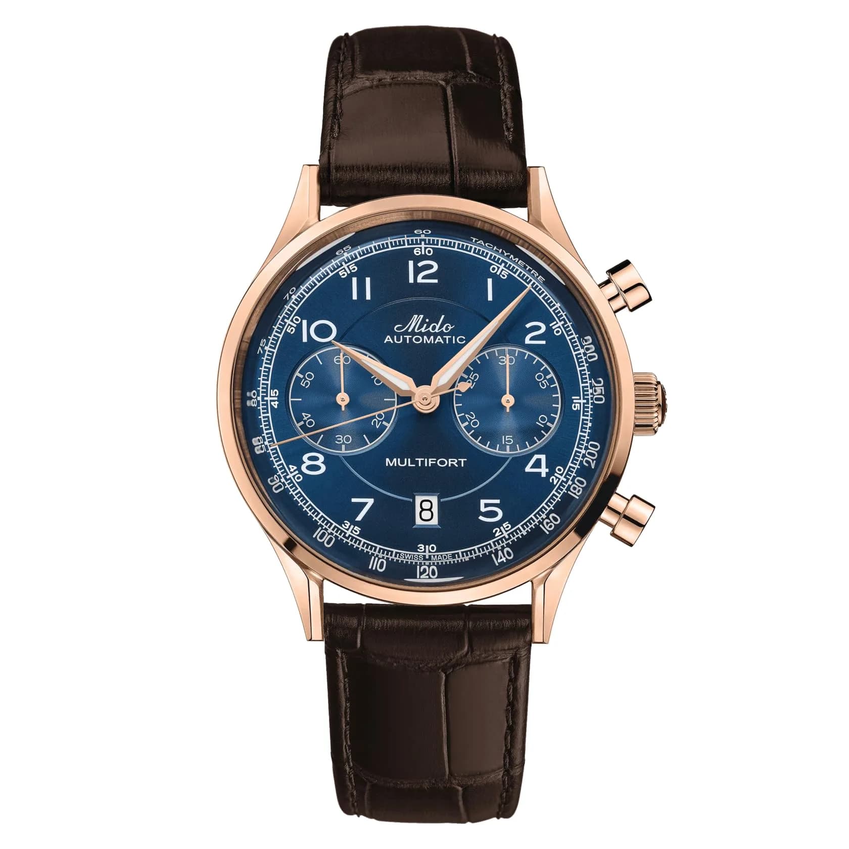 MIDO Multifort Patrimony Chronograph Swiss Automatic Watch for Men | Blue Dial, 42mm Case, Leather Strap