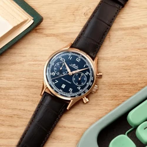 MIDO Multifort Patrimony Chronograph Swiss Automatic Watch for Men | Blue Dial, 42mm Case, Leather Strap thumbnail 5