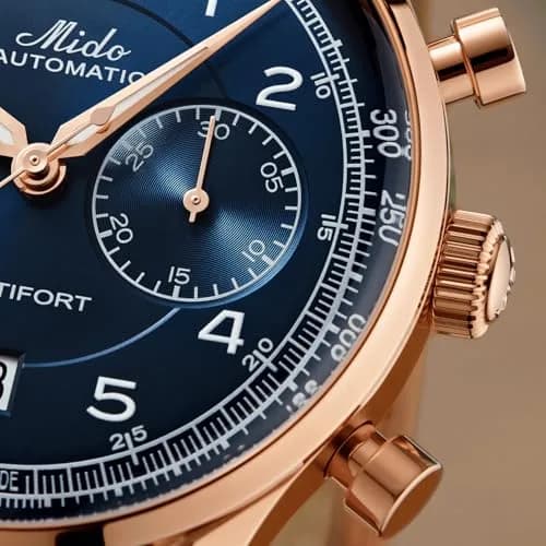 MIDO Multifort Patrimony Chronograph Swiss Automatic Watch for Men | Blue Dial, 42mm Case, Leather Strap thumbnail 6