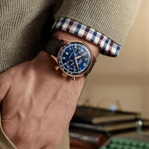 MIDO Multifort Patrimony Chronograph Swiss Automatic Watch for Men | Blue Dial, 42mm Case, Leather Strap thumbnail 3