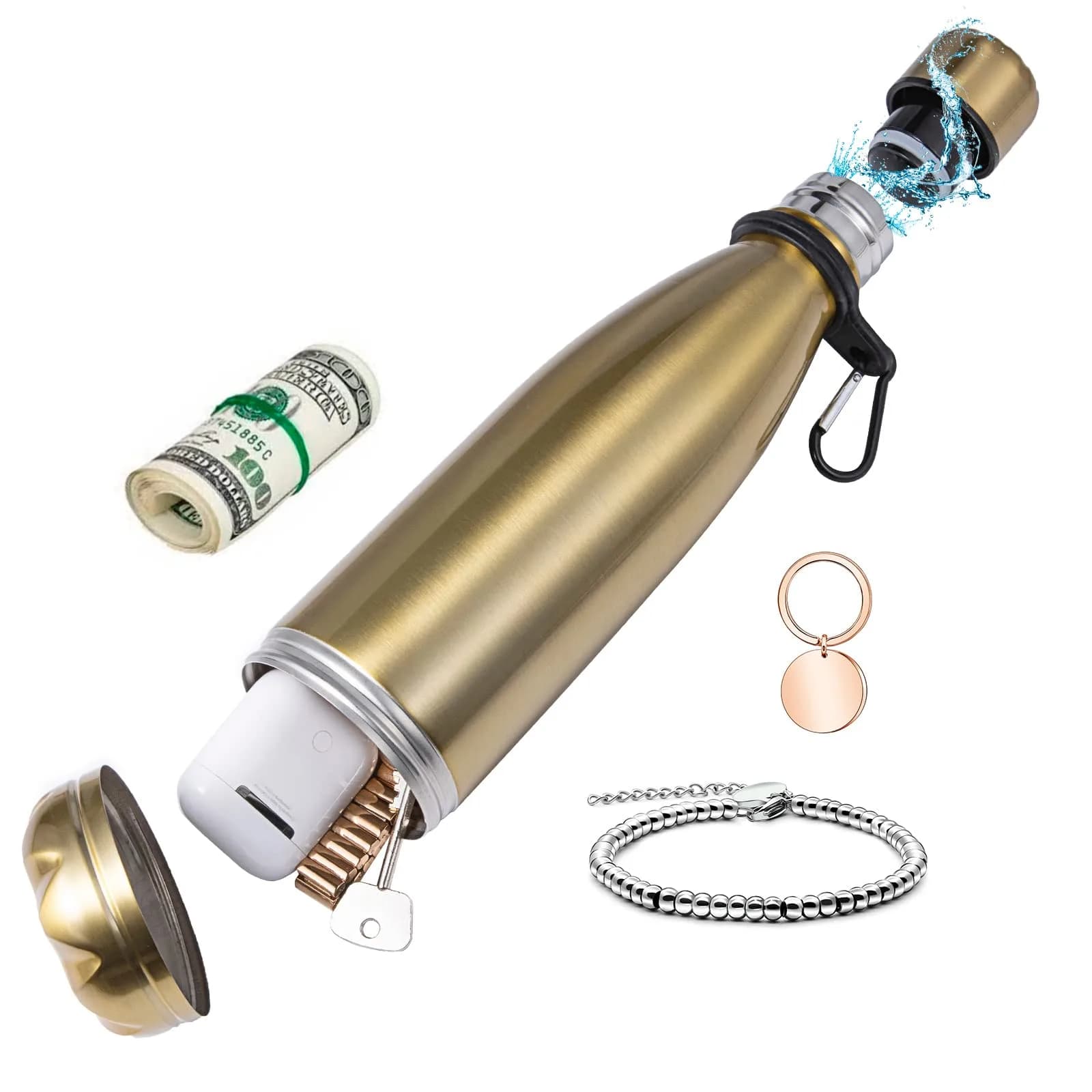 LetPetSet Golden Water Bottle Diversion Safe 532ml (18 Fl Oz) | Hidden Compartment for Valuables - main product image