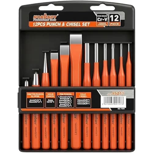 HORUSDY 12-Piece Punch and Chisel Set with Storage Case | High Carbon Steel for Woodworking and Metalworking thumbnail 1