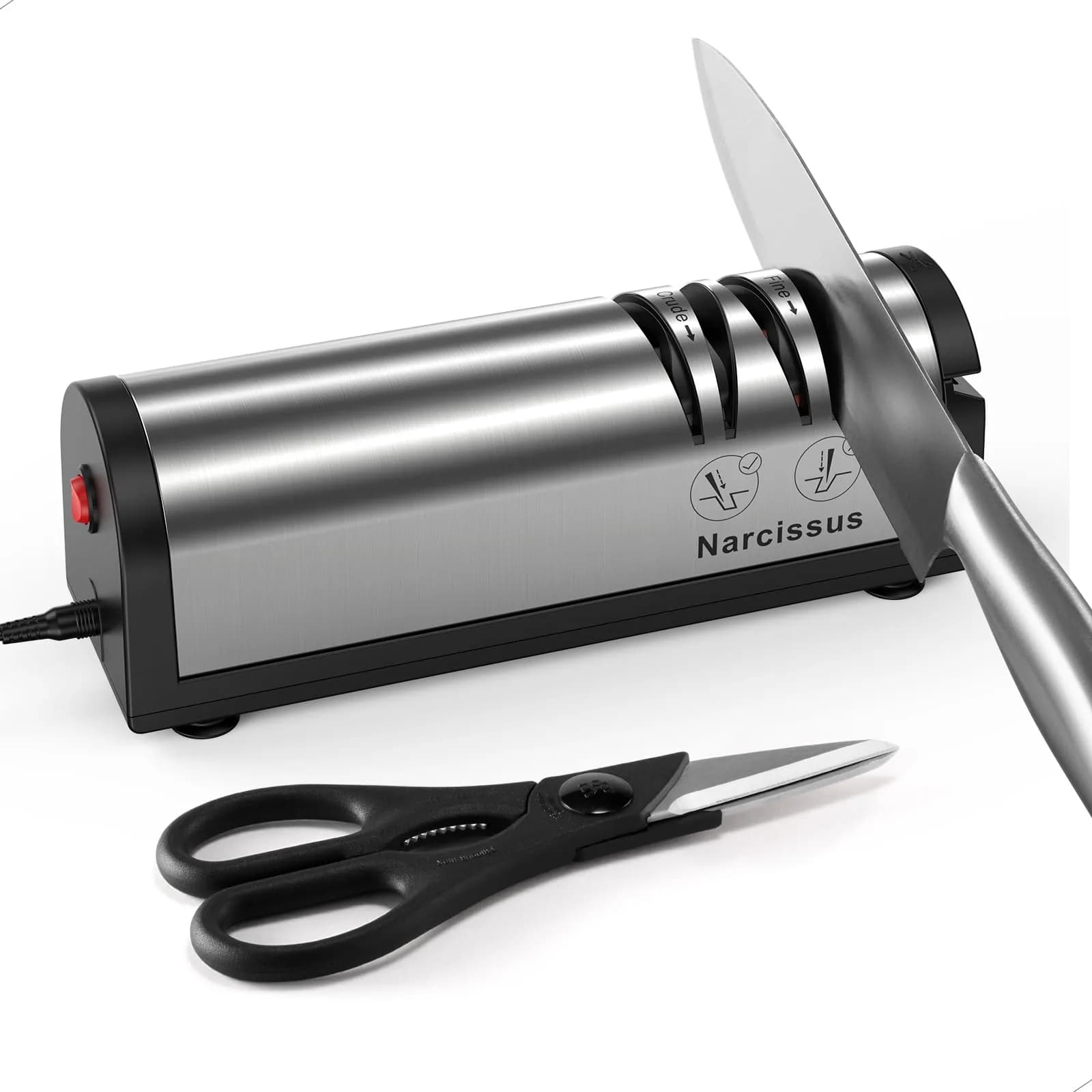 Narcissus Electric Knife Sharpener QN-M866 798g (1.76 lbs) | Professional 2-Stage Sharpening with Scissors Slot — Silver