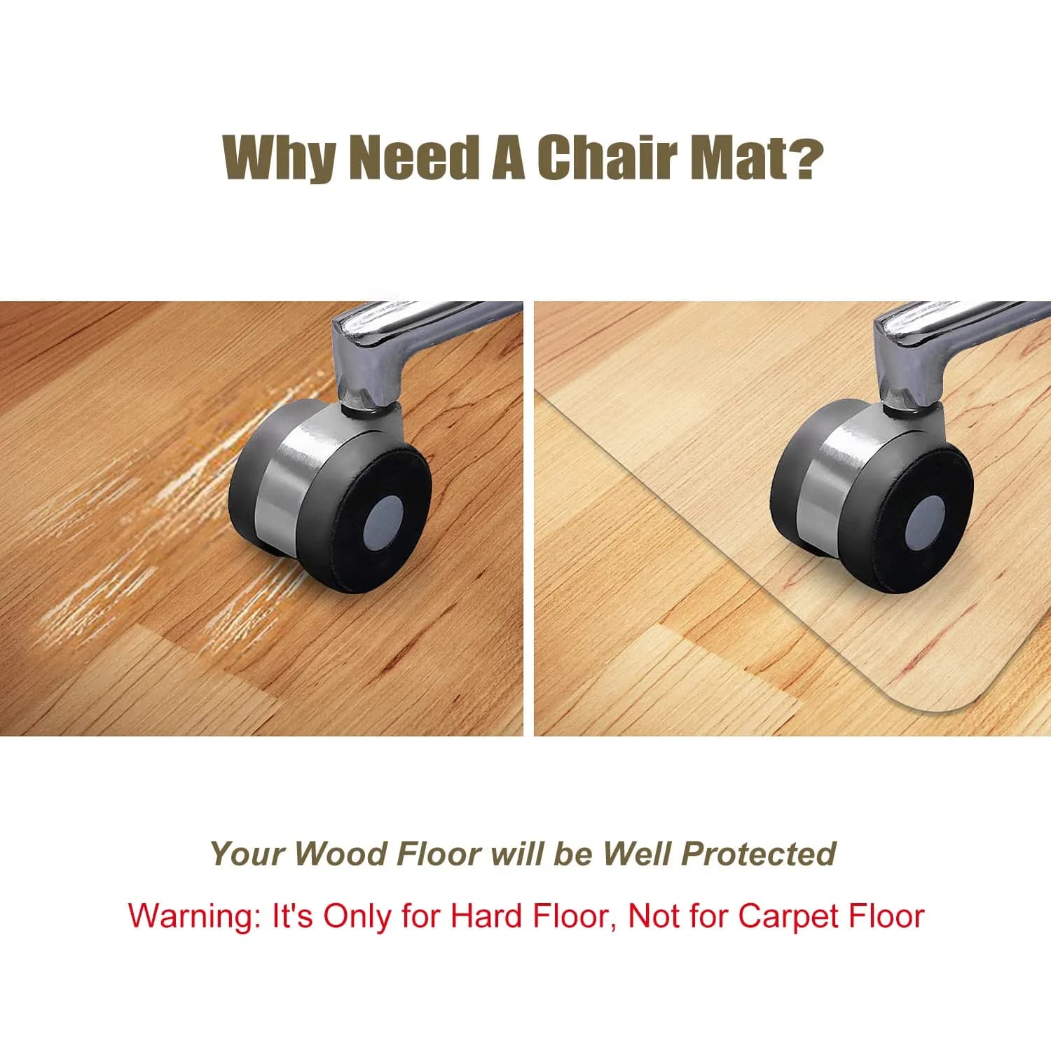 Kuyal Clear 44" x 58" Rectangle Chair Mat for Hardwood Floors | Protects Wood, Tile, Laminate - view 3