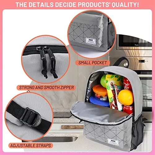 MIER Insulated Backpack Cooler Small Lunch Bookbag for Women Men, Grey | 15L Capacity, Leakproof & Lightweight thumbnail 5