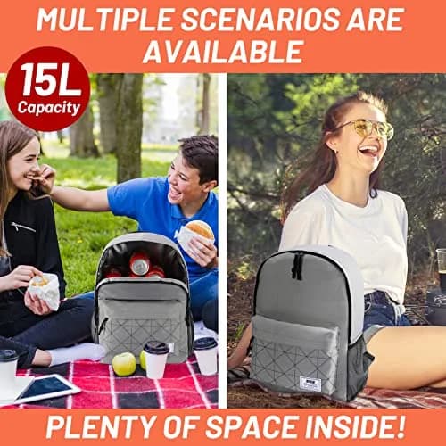 MIER Insulated Backpack Cooler Small Lunch Bookbag for Women Men, Grey | 15L Capacity, Leakproof & Lightweight thumbnail 7