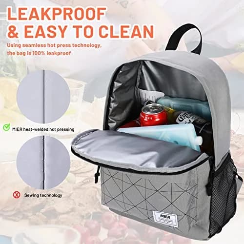 MIER Insulated Backpack Cooler Small Lunch Bookbag for Women Men, Grey | 15L Capacity, Leakproof & Lightweight thumbnail 2