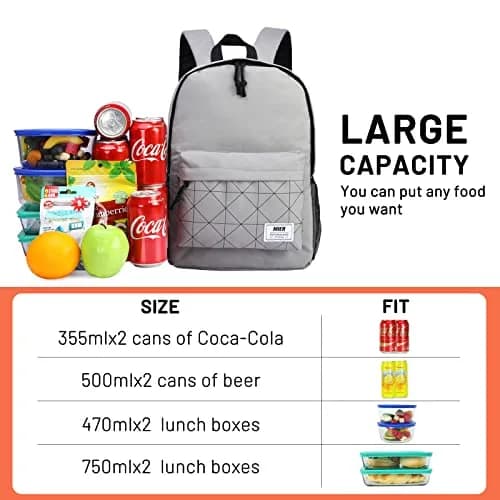 MIER Insulated Backpack Cooler Small Lunch Bookbag for Women Men, Grey | 15L Capacity, Leakproof & Lightweight thumbnail 3