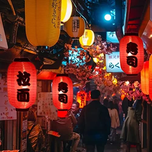 Riakrum Japanese Style Lanterns Set of 4 | Traditional Red Silk Lanterns for Festive Decor thumbnail 4