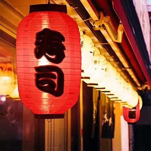 Riakrum Japanese Style Lanterns Set of 4 | Traditional Red Silk Lanterns for Festive Decor thumbnail 5