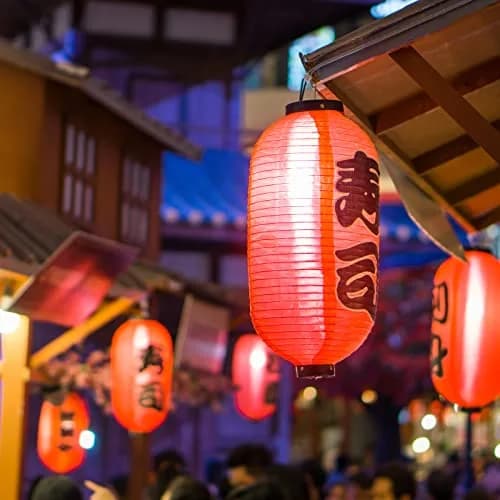 Riakrum Japanese Style Lanterns Set of 4 | Traditional Red Silk Lanterns for Festive Decor thumbnail 7