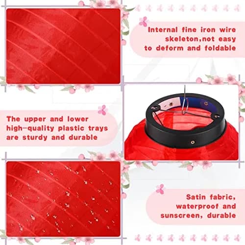 Riakrum Japanese Style Lanterns Set of 4 | Traditional Red Silk Lanterns for Festive Decor thumbnail 3