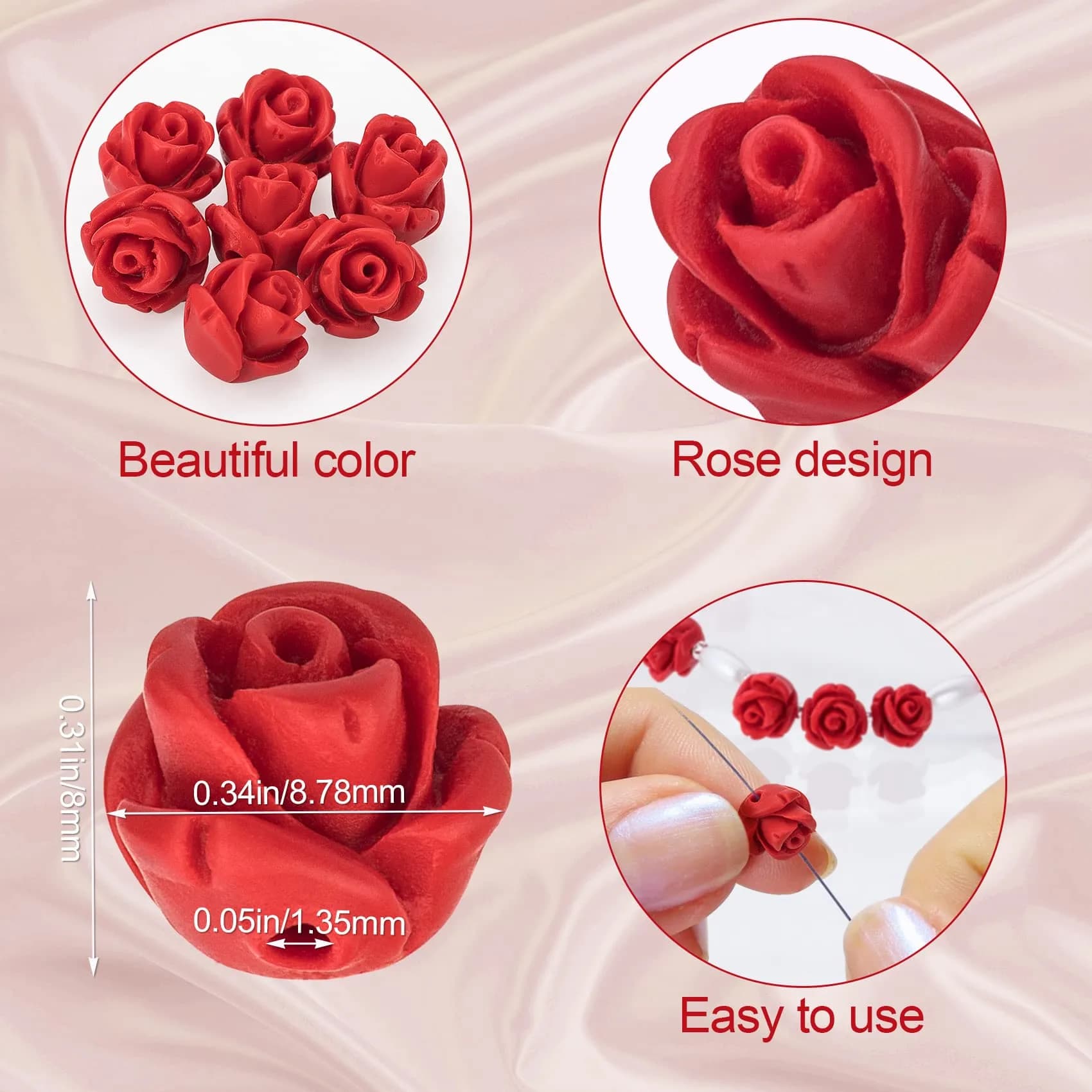 OIIKI Cinnabar Carved Rose Beads 8mm (160PCS) | Authentic USA Import for Jewelry Making - view 2