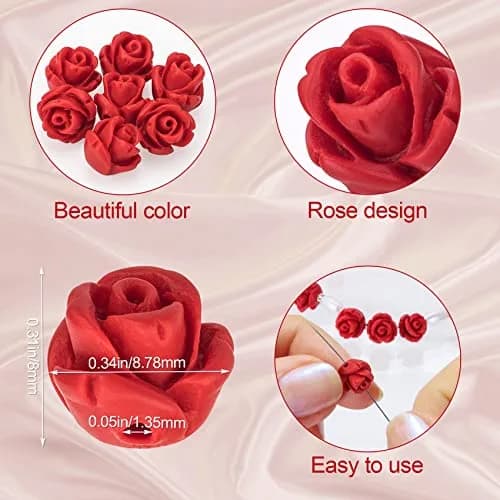 OIIKI Cinnabar Carved Rose Beads 8mm (160PCS) | Authentic USA Import for Jewelry Making thumbnail 2