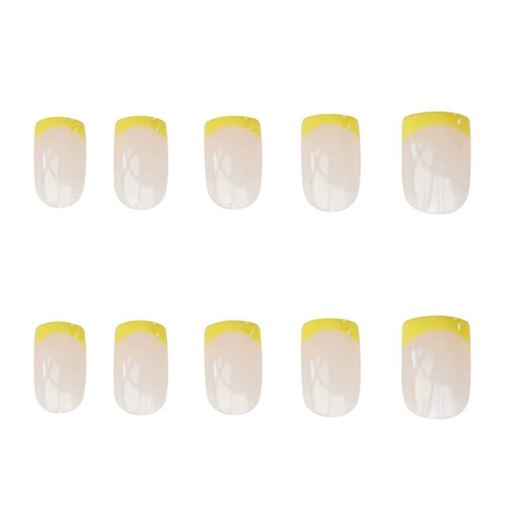 RikView Oval French Tip Nails 24 PCS Glossy Yellow | Full Cover Acrylic False Nails - view 2
