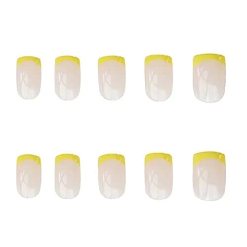 RikView Oval French Tip Nails 24 PCS Glossy Yellow | Full Cover Acrylic False Nails thumbnail 2