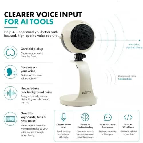 Movo WebMic USB Dictation Microphone in White – Cardioid for Vibe Coding | Clear Voice Capture for Accurate Speech thumbnail 5