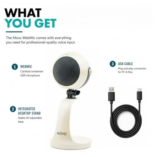 Movo WebMic USB Dictation Microphone in White – Cardioid for Vibe Coding | Clear Voice Capture for Accurate Speech thumbnail 9