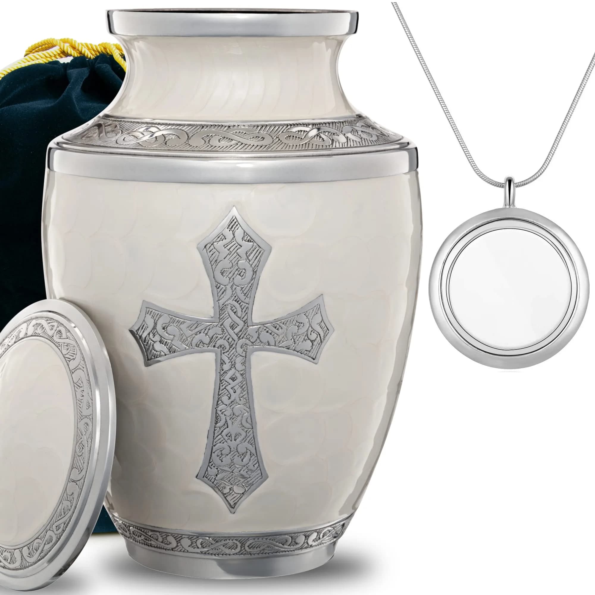 Olivia Memorials White Urn for Ashes 10x7 in | Religious Cross Handcrafted Elegance — God's Love - White