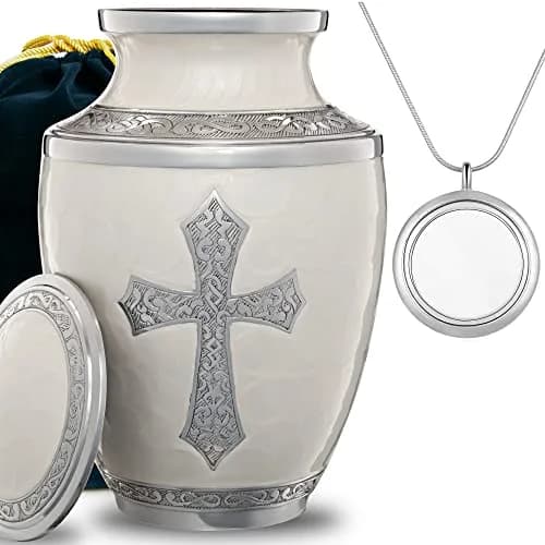 Olivia Memorials White Urn for Ashes 10x7 in | Religious Cross Handcrafted Elegance thumbnail 1