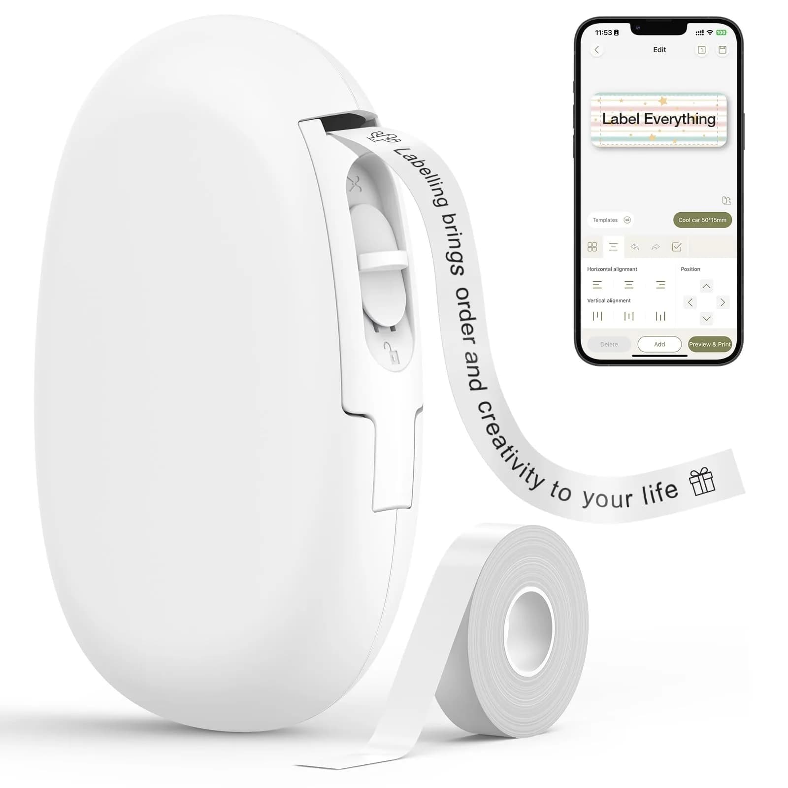 SUPVAN E10 Bluetooth Label Maker Machine with Tape, White | Portable Thermal Printer