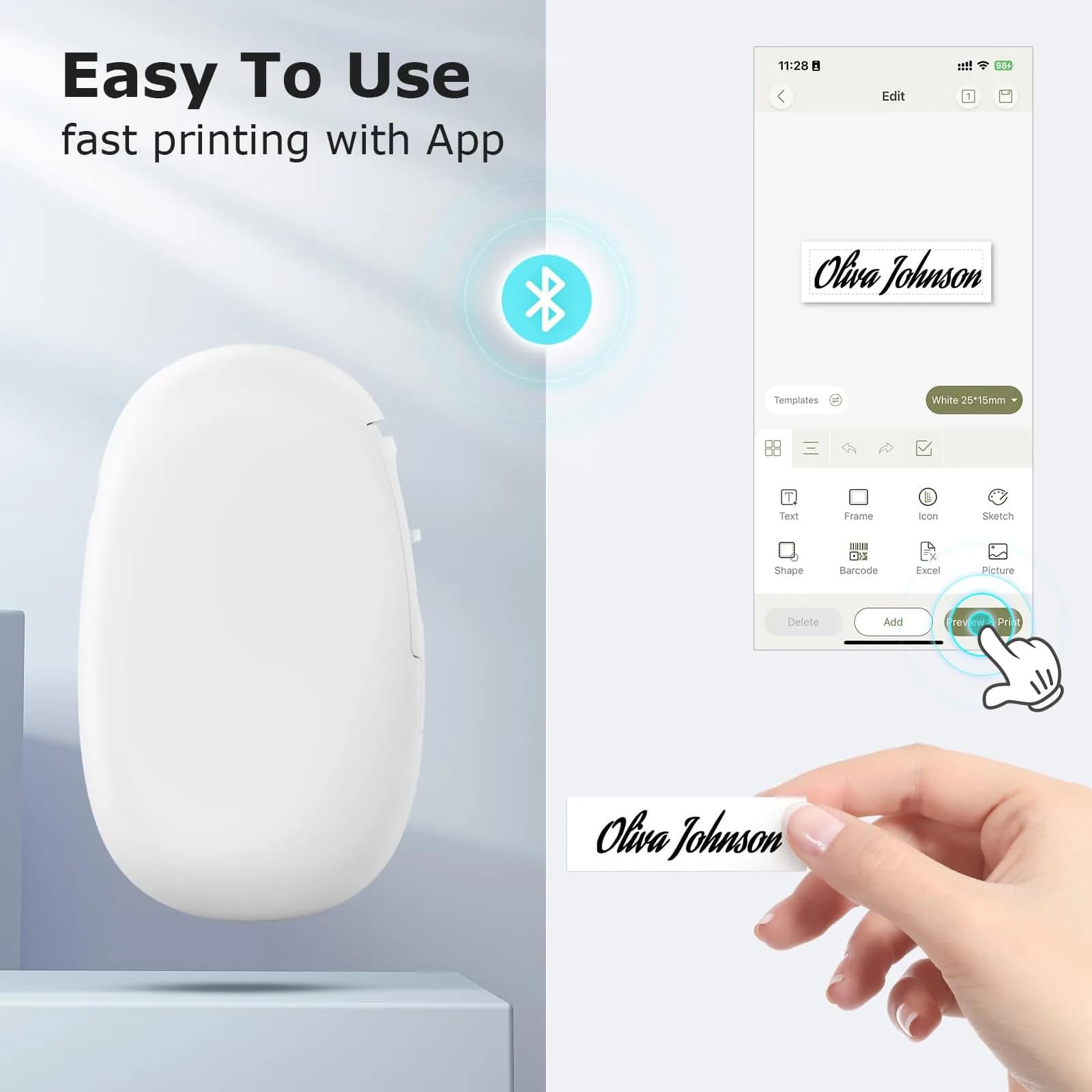 SUPVAN E10 Bluetooth Label Maker Machine with Tape, White | Portable Thermal Printer - view 3