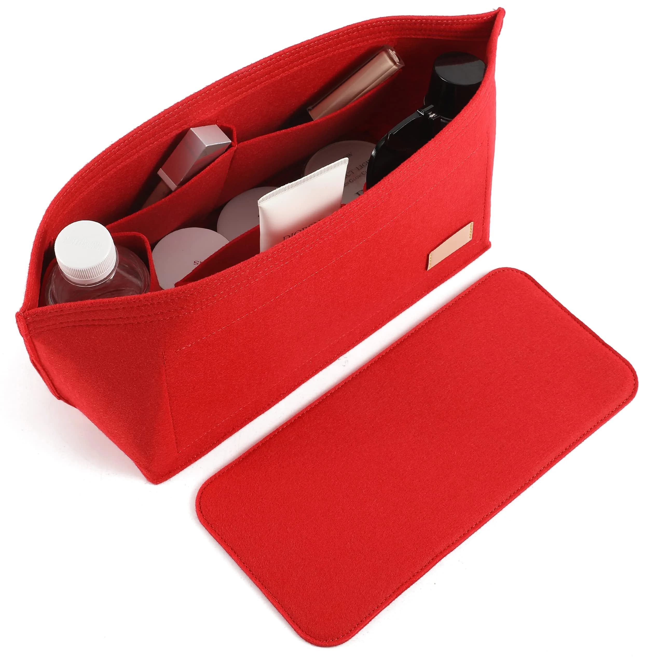 Doxo Purse Organizer Insert for Handbags & Base Shaper 2pc Set, Felt Neverfull GM Organizer Insert, Tote Bag Organizer with Zipper Pocket and Bottle Holder, Fit Neverfull GM and More, Red-XL — Red