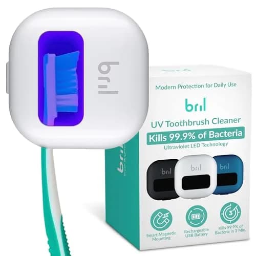 Bril UV-C Toothbrush Sanitizer and Holder – Wall Mount, Rechargeable, 30-Day Battery, Auto-Shutoff, Fits Electric & Manual Brushes, White thumbnail 1