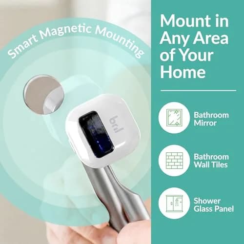 Bril UV-C Toothbrush Sanitizer and Holder – Wall Mount, Rechargeable, 30-Day Battery, Auto-Shutoff, Fits Electric & Manual Brushes, White thumbnail 5
