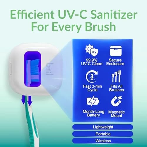 Bril UV-C Toothbrush Sanitizer and Holder – Wall Mount, Rechargeable, 30-Day Battery, Auto-Shutoff, Fits Electric & Manual Brushes, White thumbnail 2