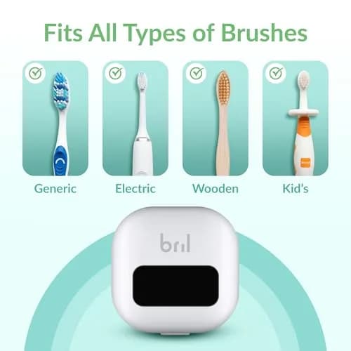 Bril UV-C Toothbrush Sanitizer and Holder – Wall Mount, Rechargeable, 30-Day Battery, Auto-Shutoff, Fits Electric & Manual Brushes, White thumbnail 3
