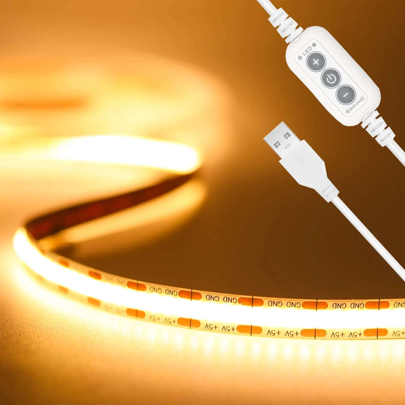 PAUTIX COB LED Strip Light 2m (6.56ft) 640 LEDs 4000K Natural White | Dimmable USB Powered Tape Light for TV Backlight & Home DIY — 2700K