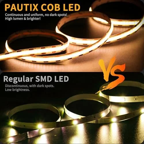 PAUTIX COB LED Strip Light 2m (6.56ft) Warm White 2700K | Dimmable USB Powered Tape Light with 640 LEDs thumbnail 8